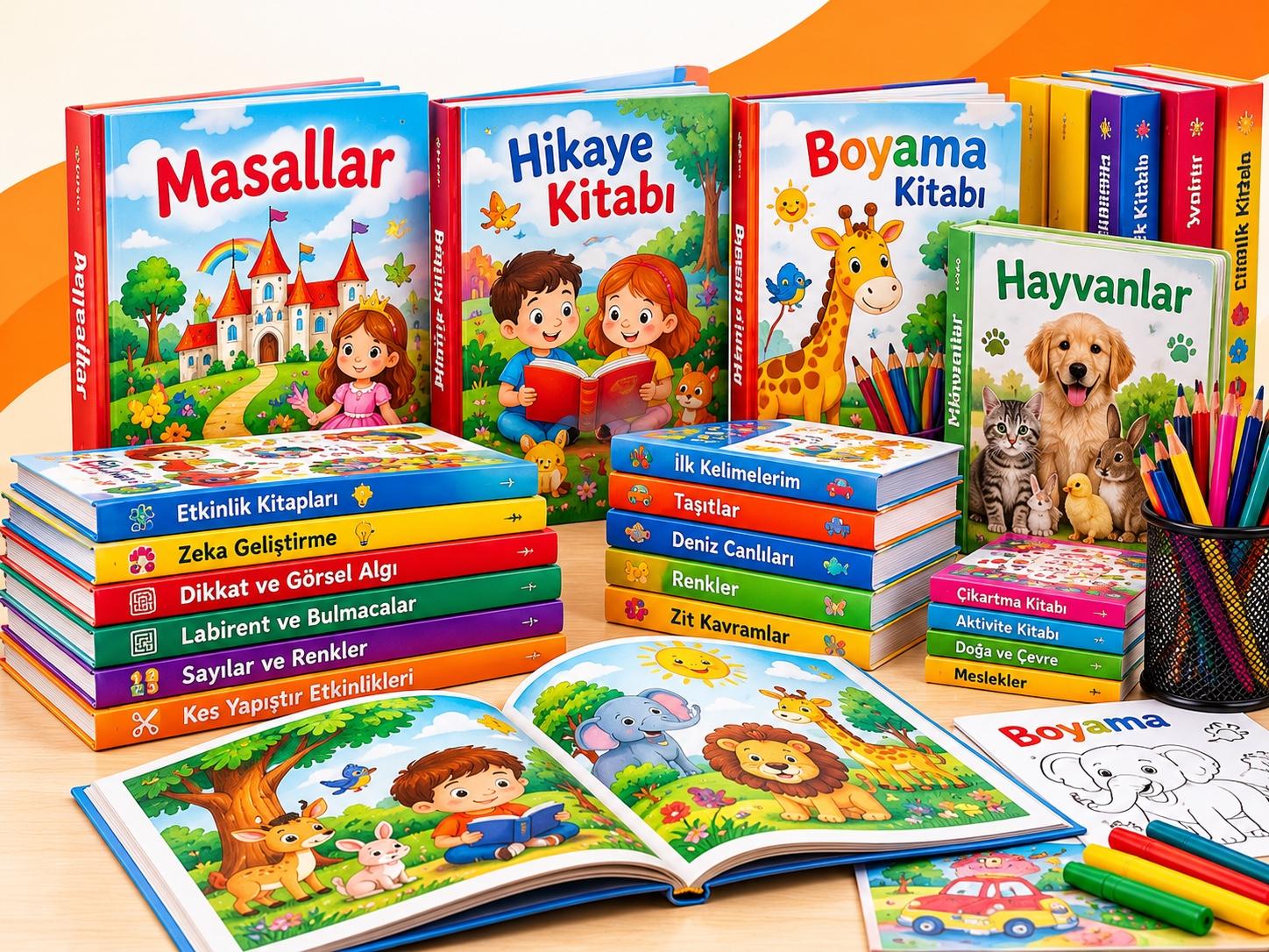 Çocuk kitapları, renkli masal kitapları, hikâye kitapları, boyama kitapları ve eğitici çocuk kitapları