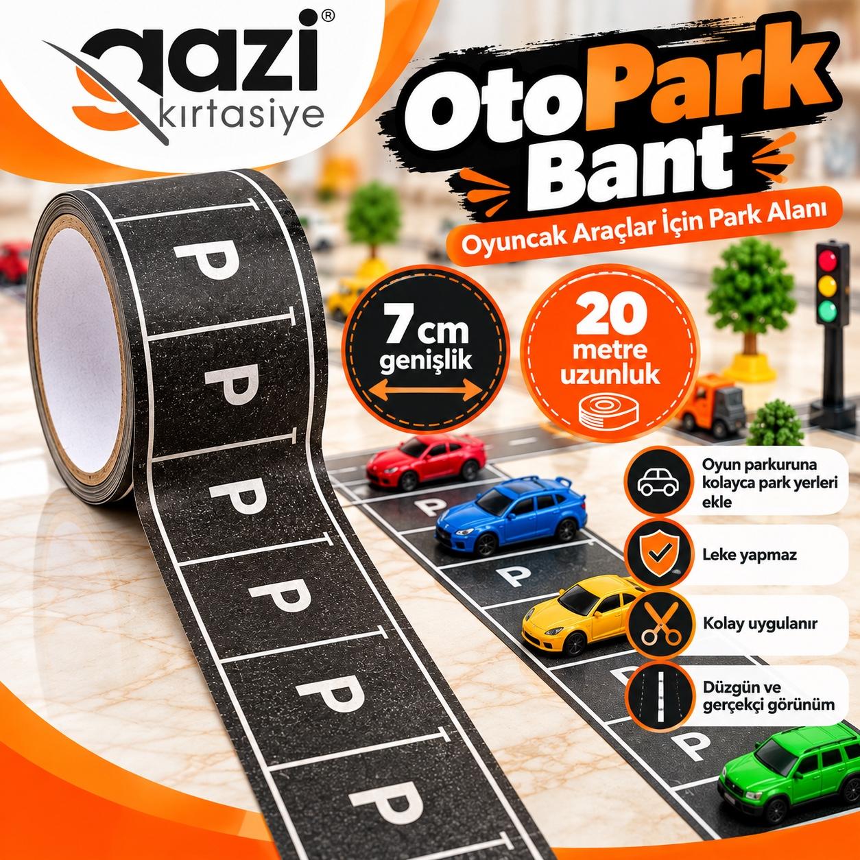 Gazi Kırtasiye OtoPark Bant Oyuncak Araç Park Yeri Bandı 7 cm x 20 Metre